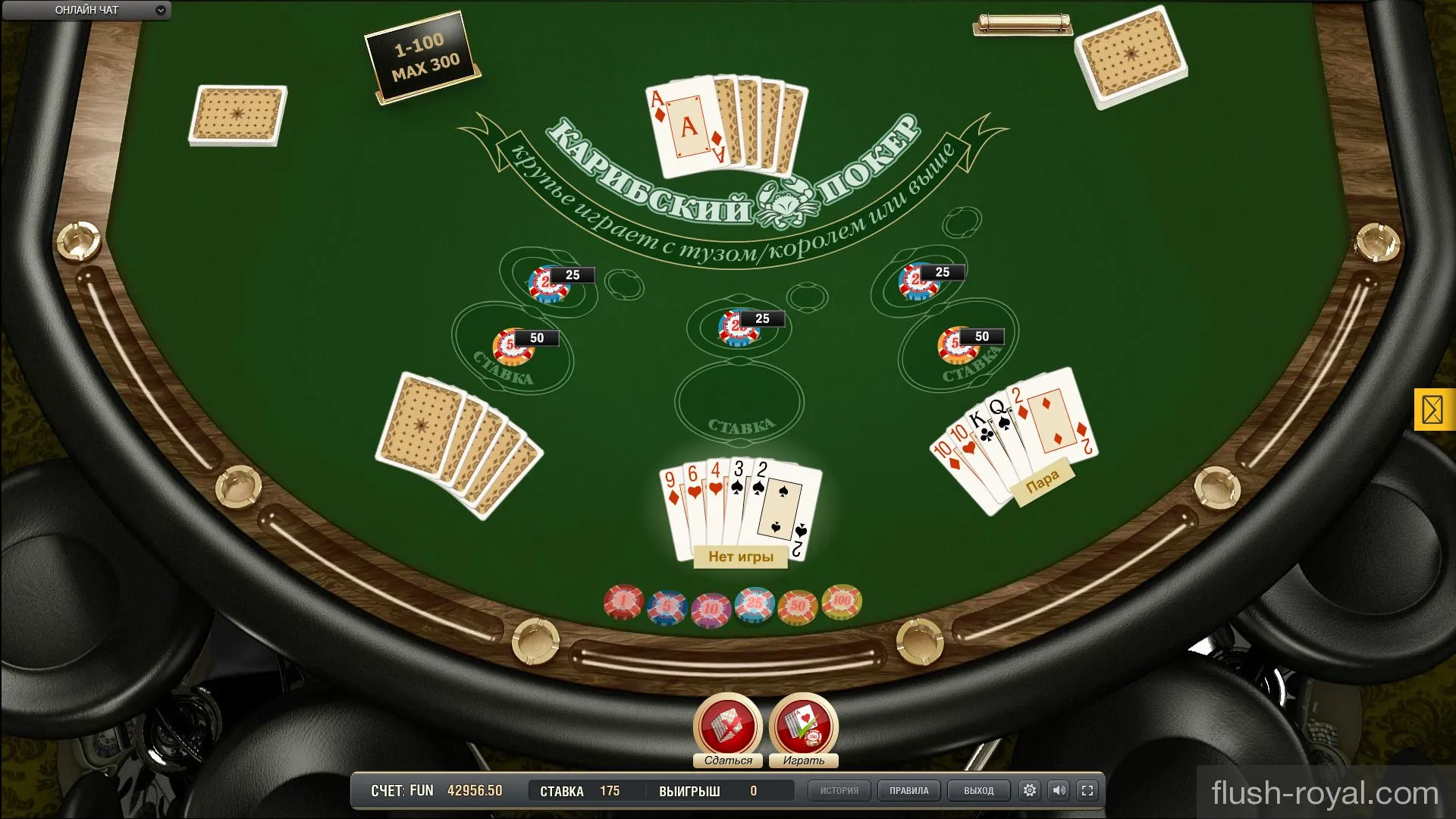 Карибский покер онлайн в портале flush-royal.com Карибский покер онлайн